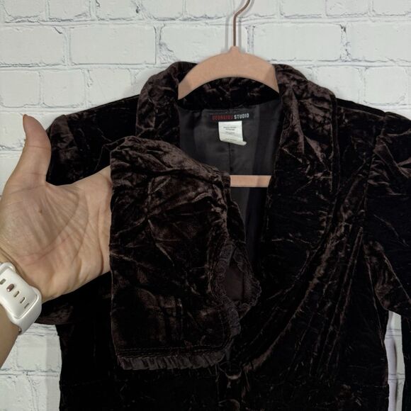 Vintage Y2K Brown Blazer Women Medium Waist Fit Velvet Whimsigoth Coquette Jacke - Picture 4 of 8